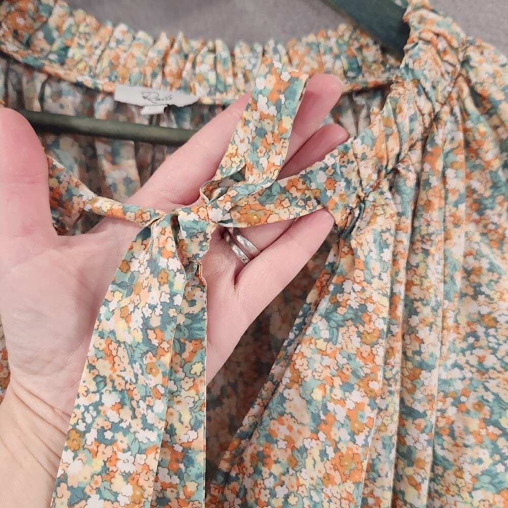 Rails XXL Womens Ditsy Floral Tie Neck Blouse Peach Green Cotton Balloon Sleeve - Picture 3 of 9